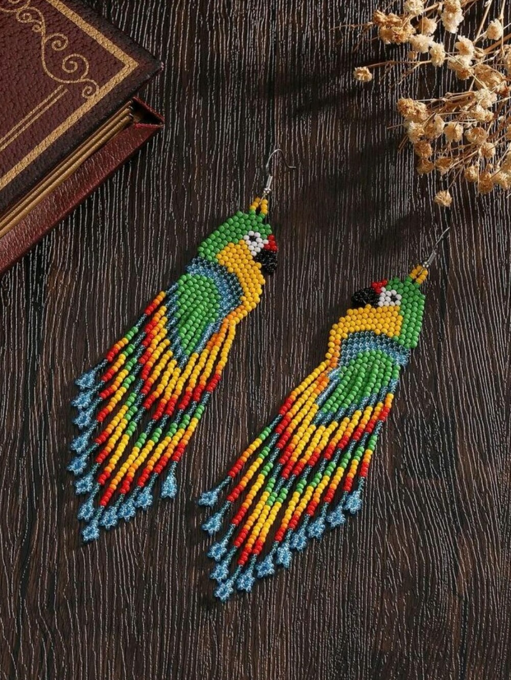 Handmade Beaded Parrot Earrings - Picture 2 of 5